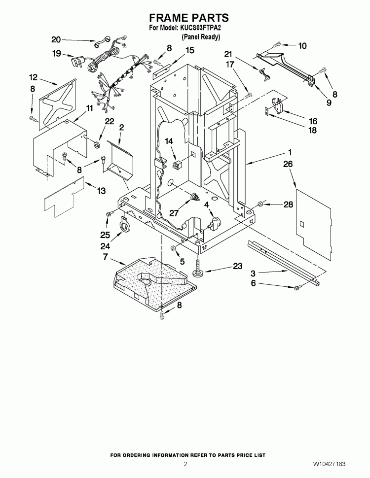FRAME PARTS Diagram and Parts List for KUCS03FTPA2  KitchenAid Trash Compactor