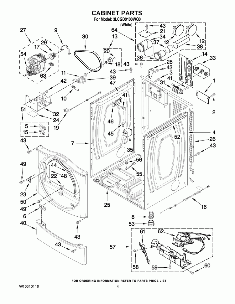 CABINET PARTS Diagram and Parts List for 3LCGD9100WQ0  Whirlpool Dryer