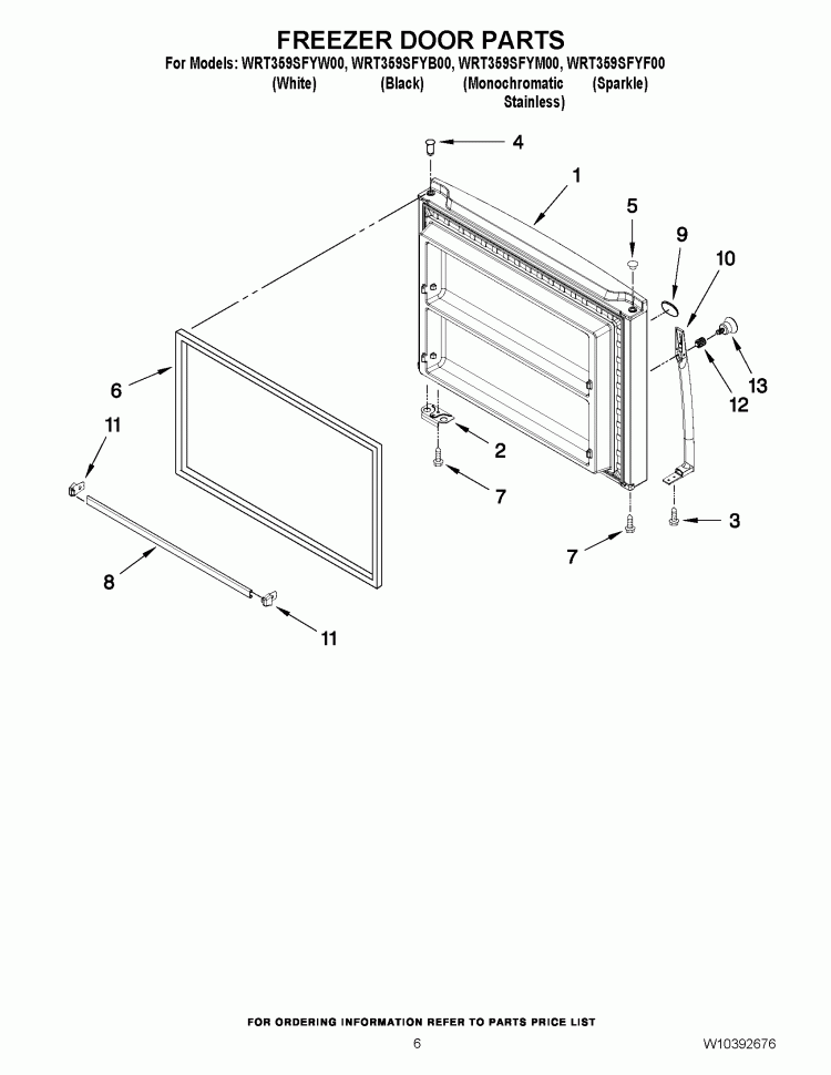 FREEZER DOOR PARTS Diagram and Parts List for WRT359SFYB00  Whirlpool Refrigerator