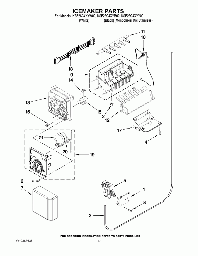 ICEMAKER PARTS Diagram and Parts List for KSF26C4XYB00  KitchenAid Refrigerator