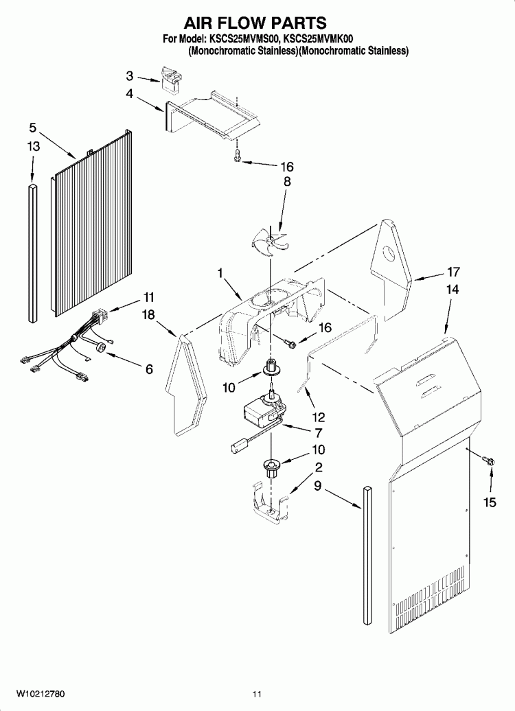 AIR FLOW PARTS Diagram and Parts List for KSCS25MVMK00  KitchenAid Refrigerator