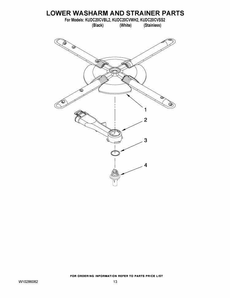 LOWER WASHAR Diagram and Parts List for KUDC20CVBL2  KitchenAid Dishwasher