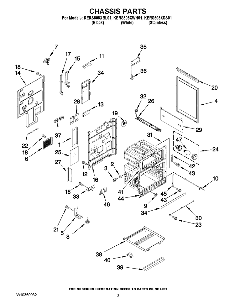 CHASSIS PARTS Diagram and Parts List for KERS505XBL01  KitchenAid Range