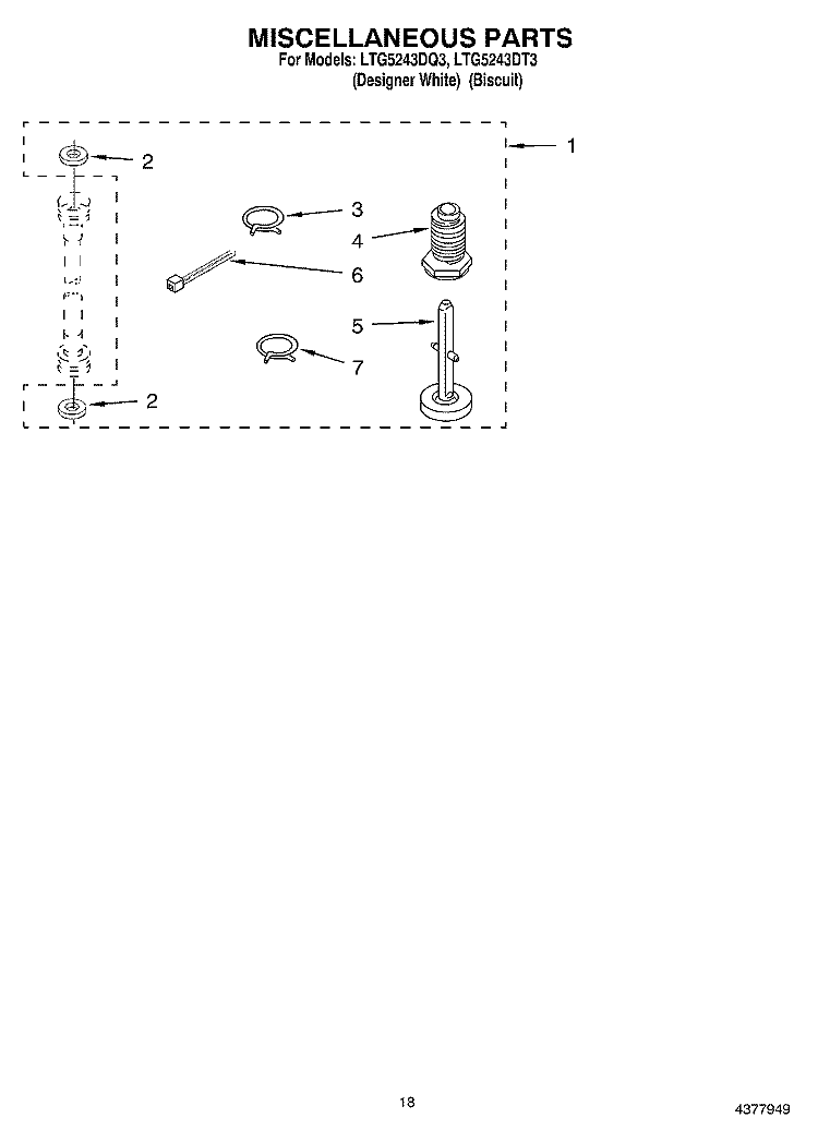 MISCELLANEOUS Diagram and Parts List for LTG5243DT3  Whirlpool Washer Dryer Combo