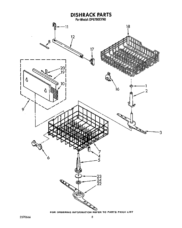 DISHRACK, LIT/OPTIONAL Diagram and Parts List for DP8700XYN0  Whirlpool Dishwasher