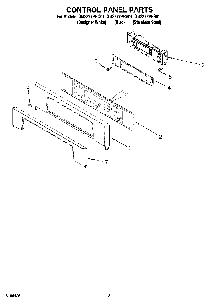 CONTROL PANEL PARTS Diagram and Parts List for GBS277PRS01  Whirlpool Wall Oven