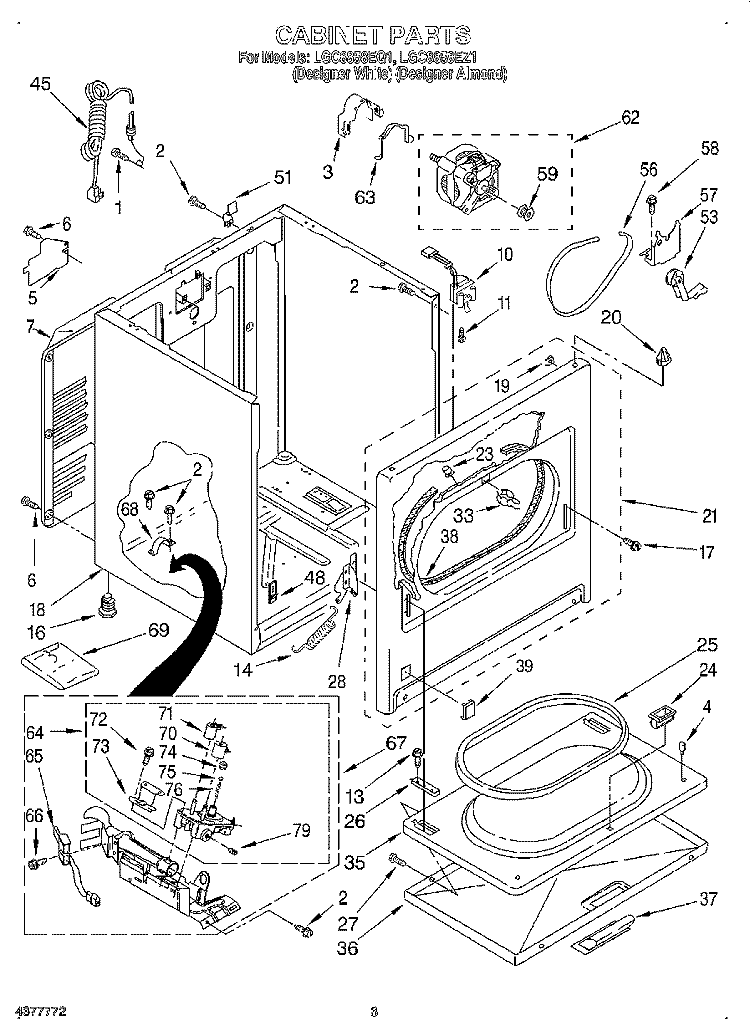 CABINET Diagram and Parts List for LGC8858EQ1  Whirlpool Dryer