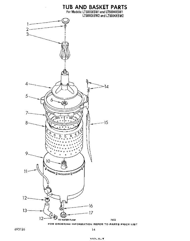 TUB AND BASKET Diagram and Parts List for LT5000XSW1  Whirlpool Washer Dryer Combo