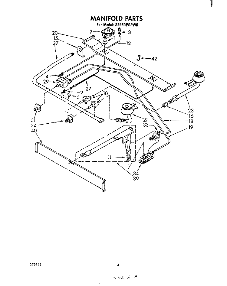 MANIFOLD Diagram and Parts List for SE950PSPW0  Whirlpool Range
