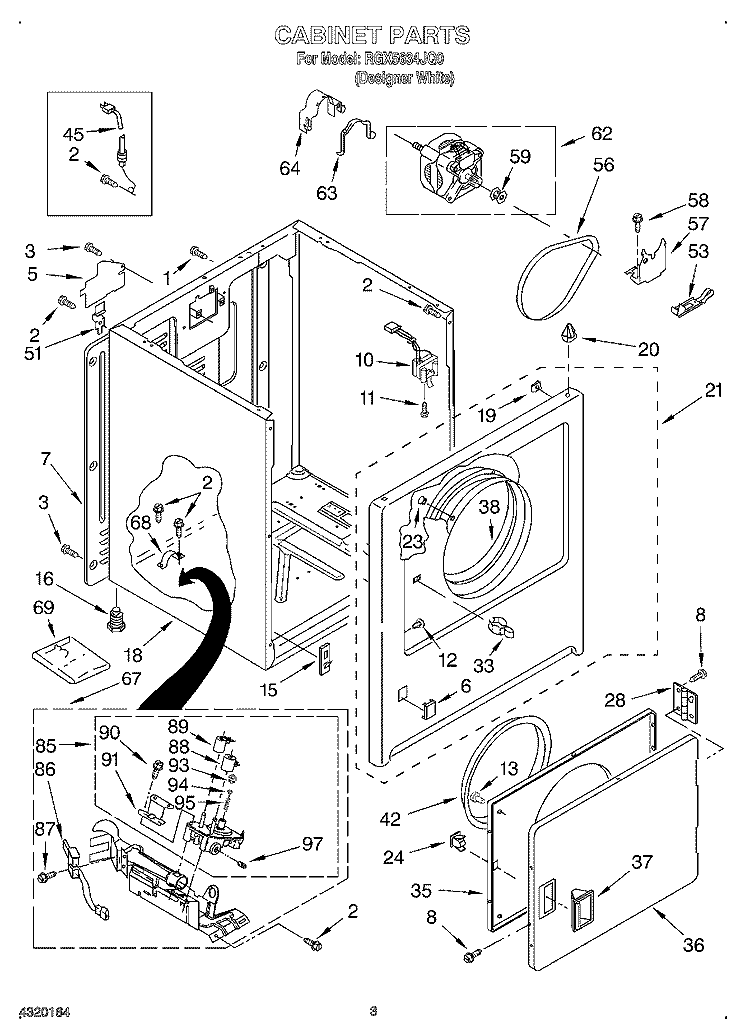 CABINET Diagram and Parts List for RGX5634JQ0  Roper Dryer