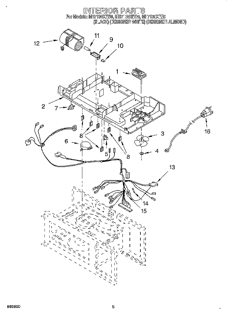 INTERIOR, LIT/OPTIONAL Diagram and Parts List for MH7130XEB0  Whirlpool Microwave