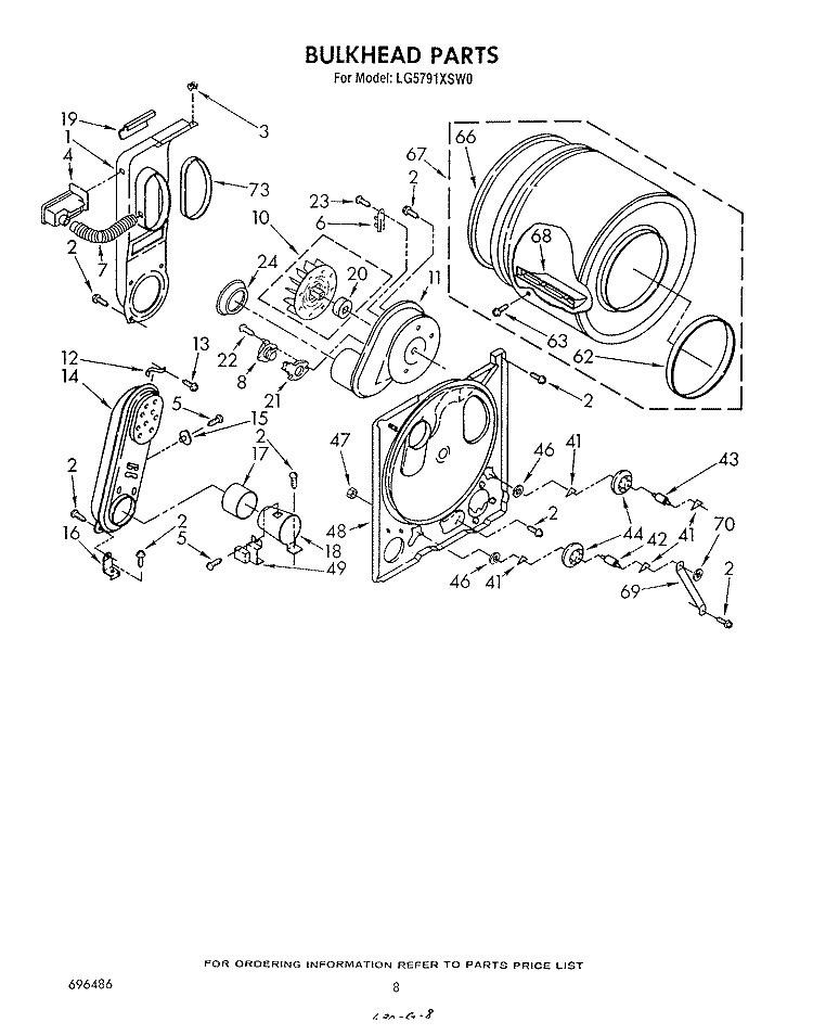BULKHEAD Diagram and Parts List for LG5791XSW0  Whirlpool Dryer