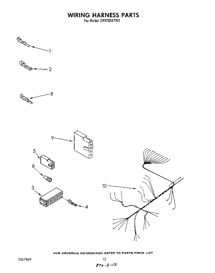 WIRING HARNESS Diagram and Parts List for DP8700XTN1  Whirlpool Dishwasher