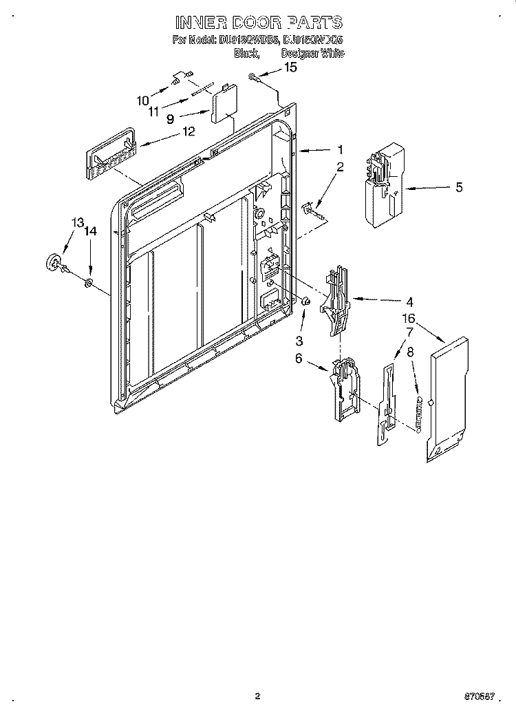 INNER DOOR Diagram and Parts List for DU915QWDQ5  Whirlpool Dishwasher