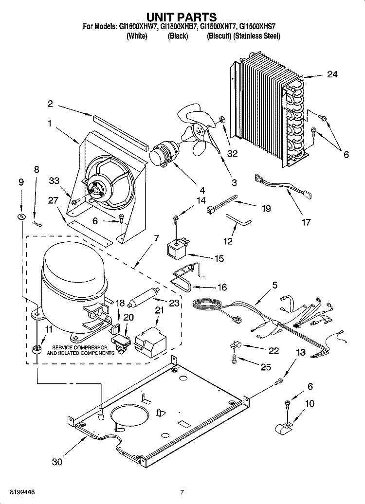 UNIT PARTS, OPTIONAL PARTS Diagram and Parts List for GI1500XHB7  Whirlpool Ice Maker