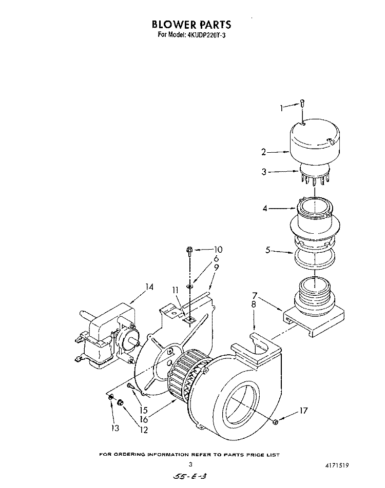 BLOWER Diagram and Parts List for 4KUDP220T3  KitchenAid Dishwasher