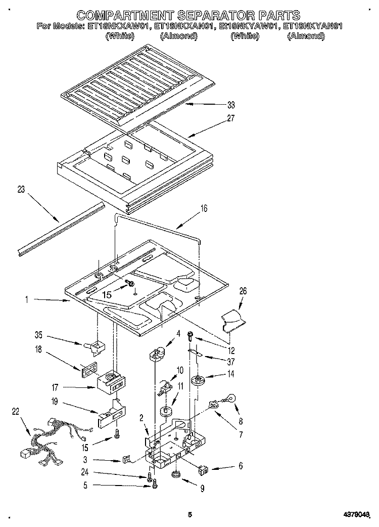 COMPARTMENT SEPARATOR Diagram and Parts List for ET18NKXAN01  Whirlpool Refrigerator