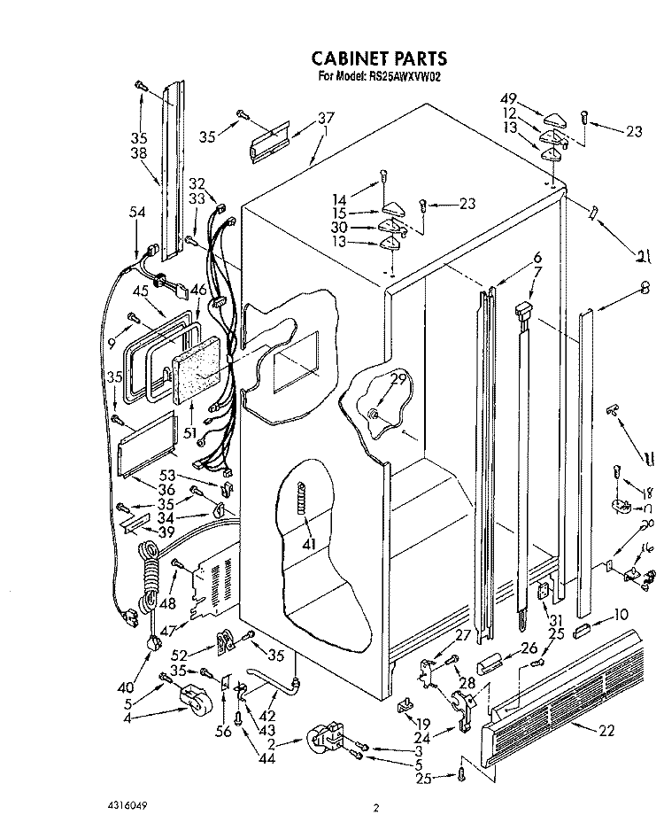 CABINET Diagram and Parts List for RS25AWXVW02  Roper Refrigerator