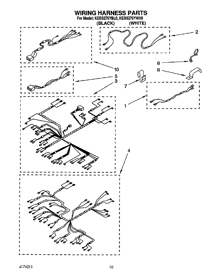 WIRING HARNESS Diagram and Parts List for KEBS276YBL0  KitchenAid Wall Oven