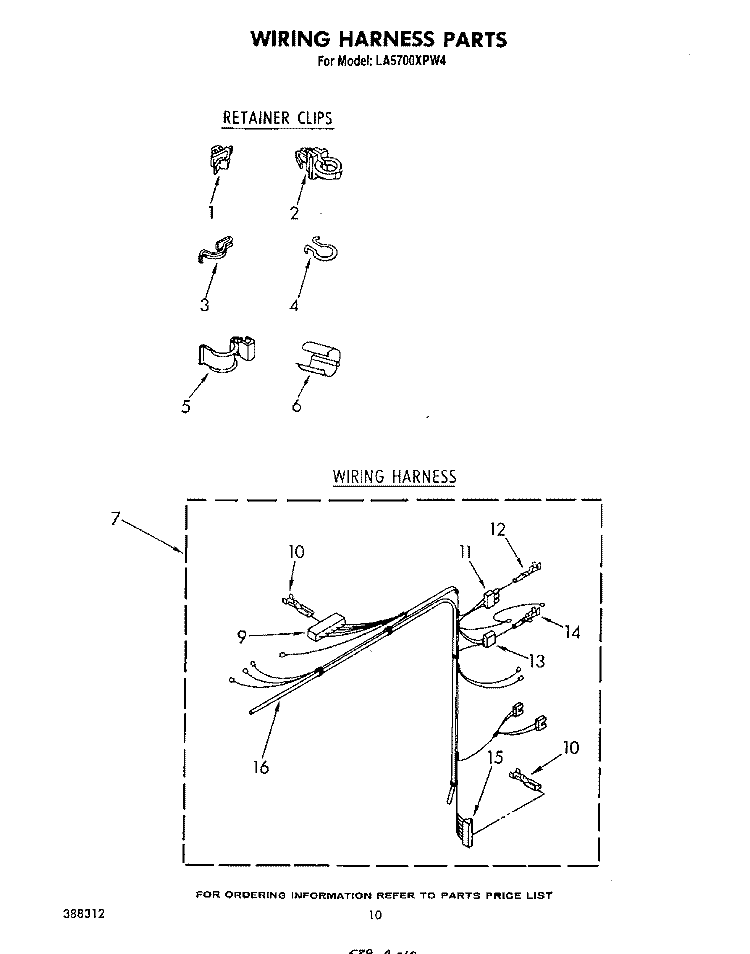 WIRING HARNESS Diagram and Parts List for LA5700XPW4  Whirlpool Washer