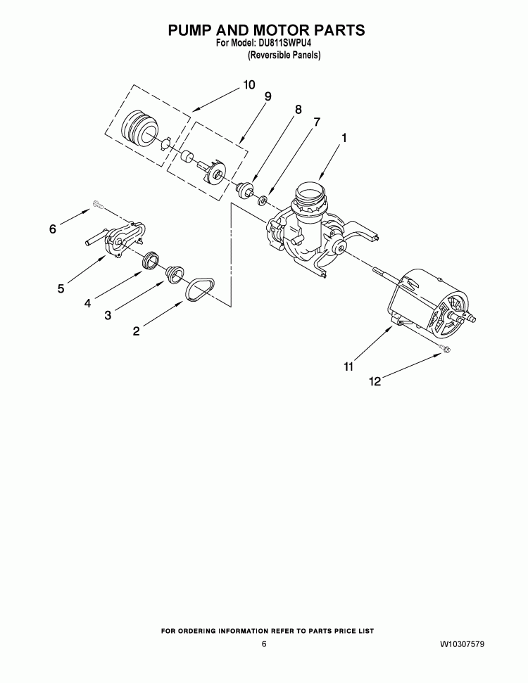 PUMP AND MOTOR PARTS Diagram and Parts List for DU811SWPU4  Whirlpool Dishwasher