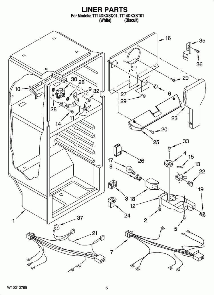 LINER PARTS Diagram and Parts List for TT14DKXST01  Estate Refrigerator