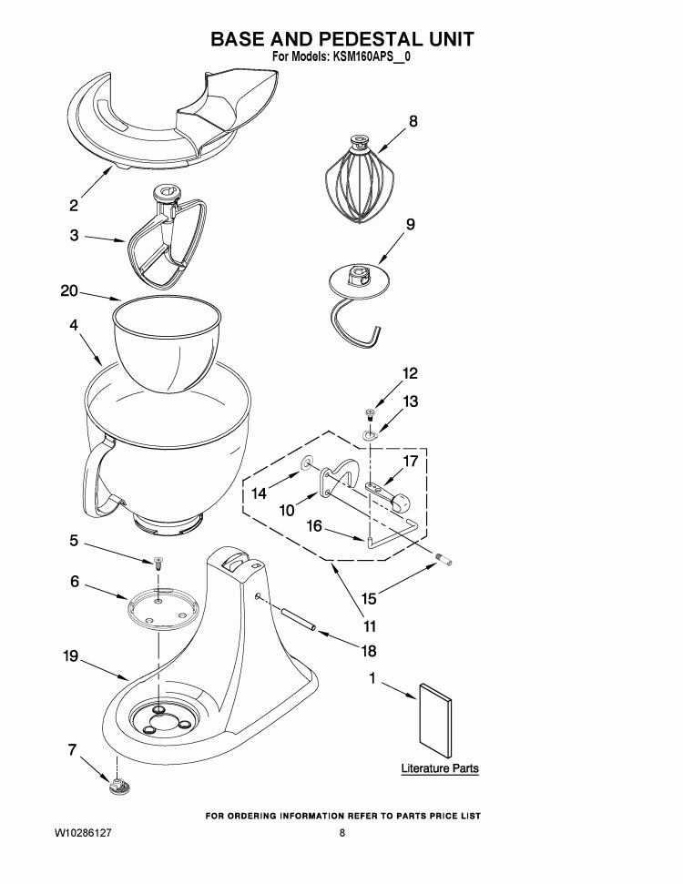 BASE AND PEDESTAL UNIT Diagram and Parts List for KSM160APSCA0  KitchenAid Mixer