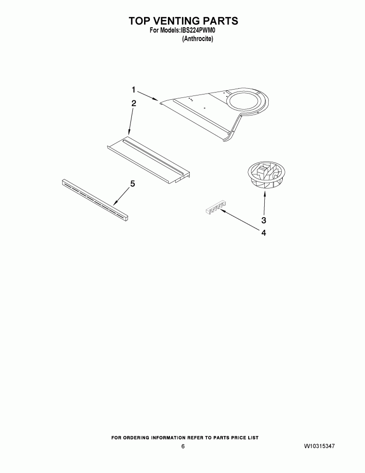 TOP VENTING PARTS Diagram and Parts List for IBS224PWM0  Whirlpool Wall Oven