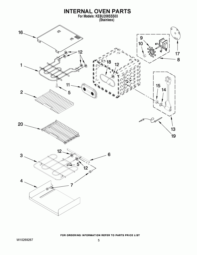 INTERNAL OVEN PARTS Diagram and Parts List for KEBU208SSS03  KitchenAid Wall Oven