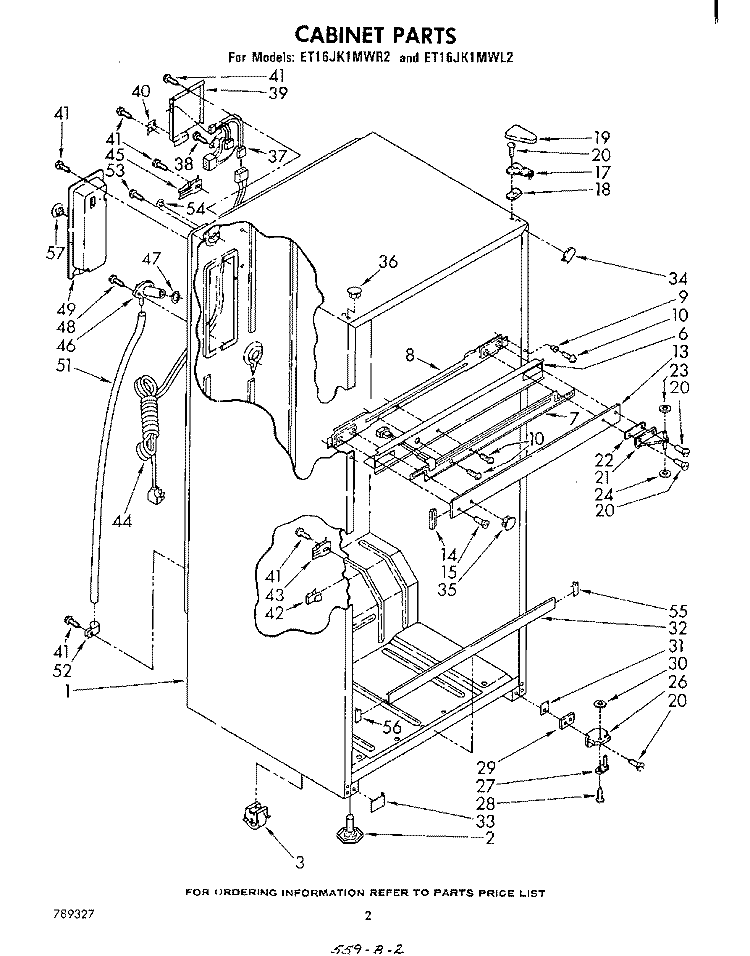 CABINET Diagram and Parts List for ET16JK1MWR2  Whirlpool Refrigerator