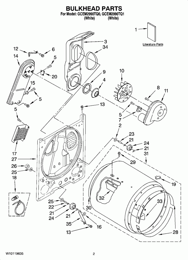 BULKHEAD PARTS Diagram and Parts List for GCEM2990TQ1  Whirlpool Dryer