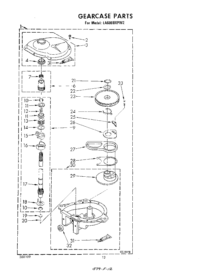 GEARCASE Diagram and Parts List for LA6000XPW2  Whirlpool Washer