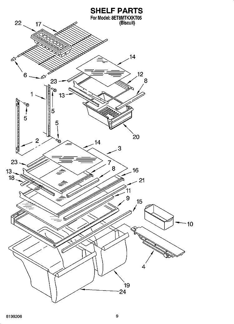 SHELF PARTS, OPTIONAL PARTS Diagram and Parts List for 8ET8MTKXKT05  Whirlpool Refrigerator