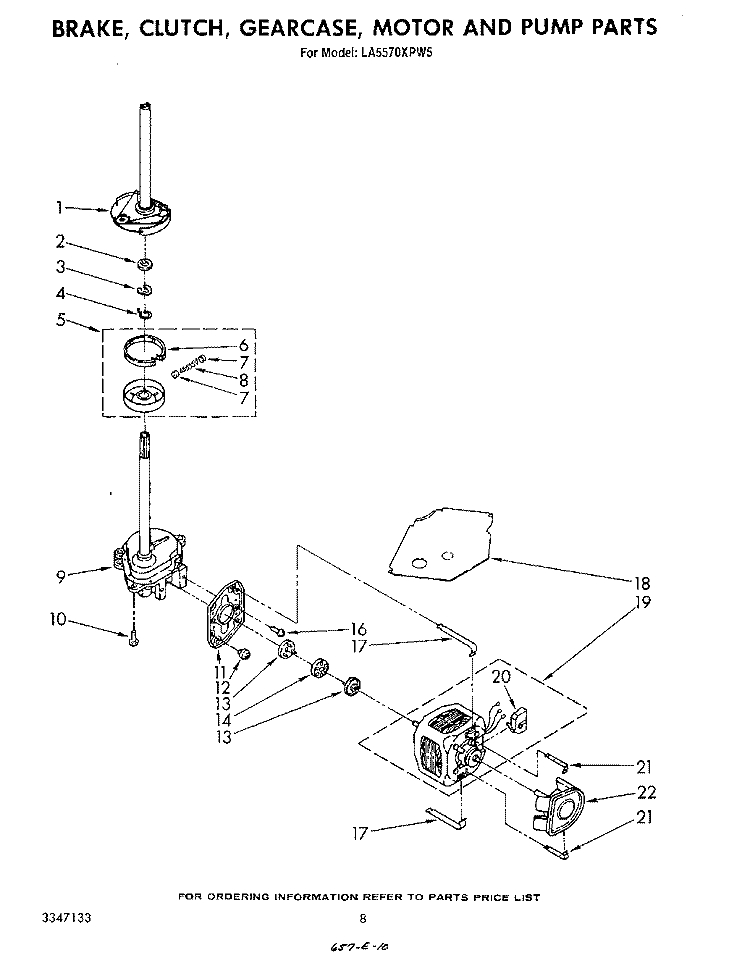 BRAKE, CLUTCH, GEARCASE, MOTOR AND PUMP Diagram and Parts List for LA5570XPW5  Whirlpool Washer
