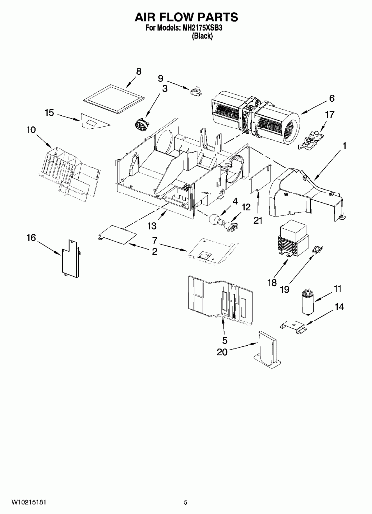 AIR FLOW PARTS Diagram and Parts List for MH2175XSB3  Whirlpool Microwave
