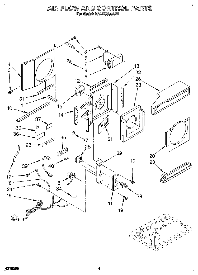 AIR FLOW AND CONTROL Diagram and Parts List for BPAC0500AS0  KitchenAid Air Conditioner