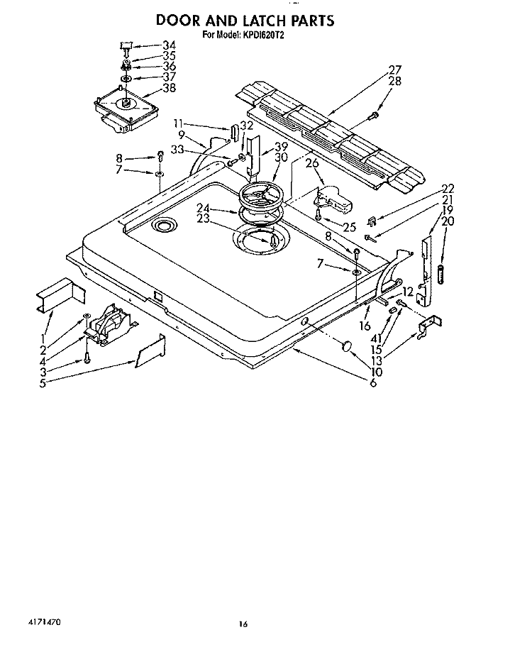 DOOR AND LATCH Diagram and Parts List for KPDI620T2  KitchenAid Dishwasher
