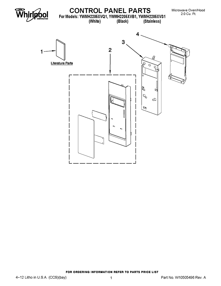 CONTROL PANEL PARTS Diagram and Parts List for YWMH2205XVQ1  Whirlpool Microwave