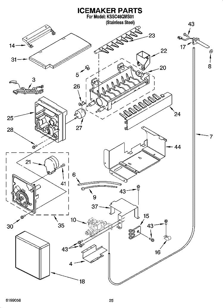 ICEMAKER PARTS Diagram and Parts List for KSSC48QMS01  KitchenAid Refrigerator