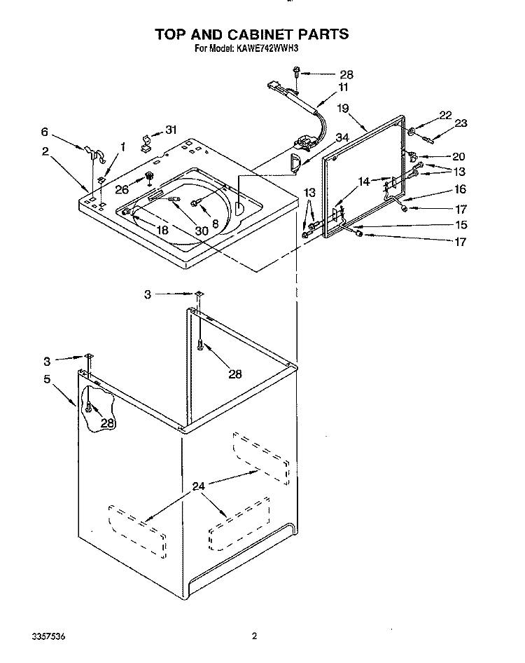 TOP AND CABINET, LIT/OPTIONAL Diagram and Parts List for KAWE742WAL3  KitchenAid Washer
