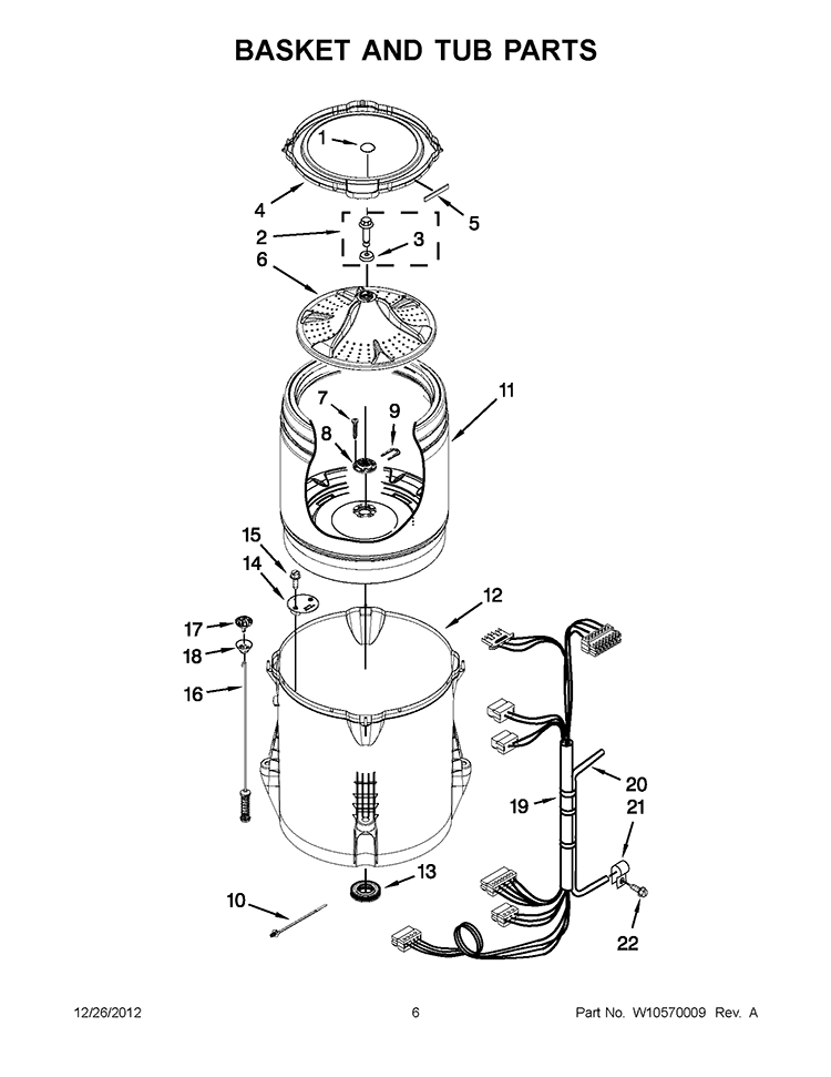 BASKET AND TUB PARTS Diagram and Parts List for CAW12444BW0  Whirlpool Washer