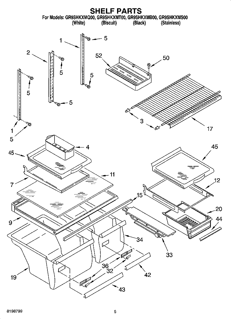 SHELF PARTS Diagram and Parts List for GR9SHKXMT00  Whirlpool Refrigerator