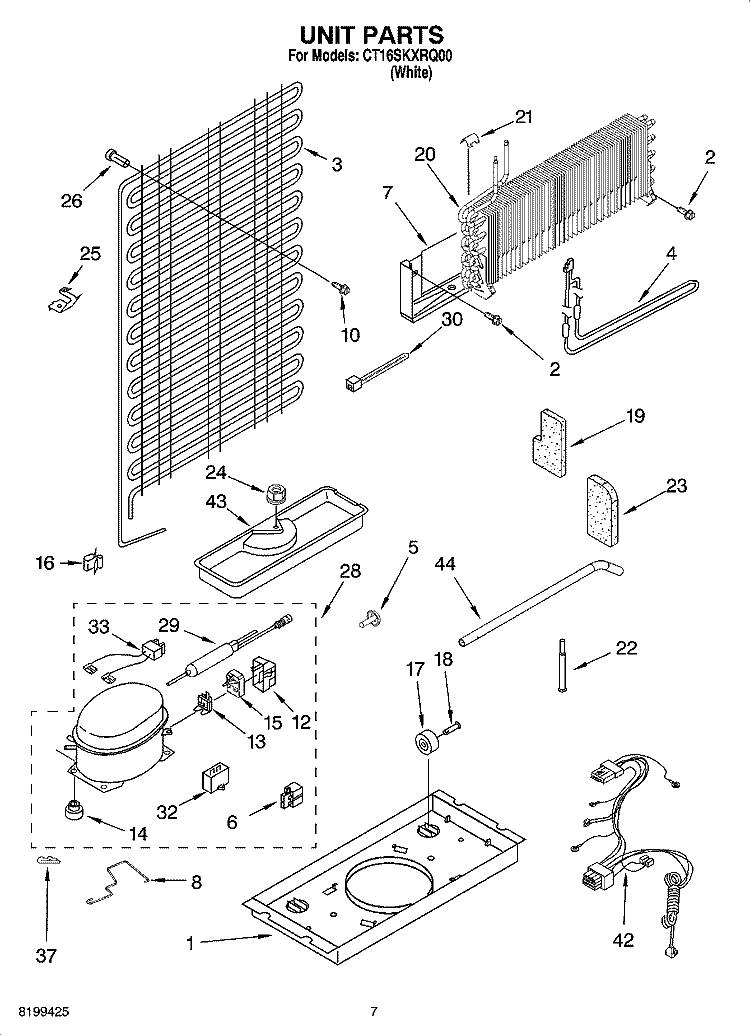 UNIT PARTS Diagram and Parts List for CT16SKXRQ00  Whirlpool Refrigerator