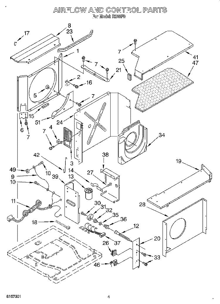 AIRFLOW AND CONTROL Diagram and Parts List for R293F0  Whirlpool Air Conditioner