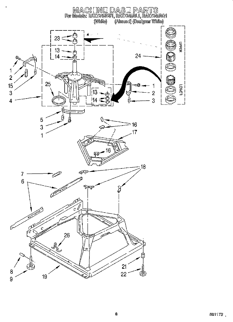 MACHINE BASE Diagram and Parts List for RAX7245BL1  Roper Washer