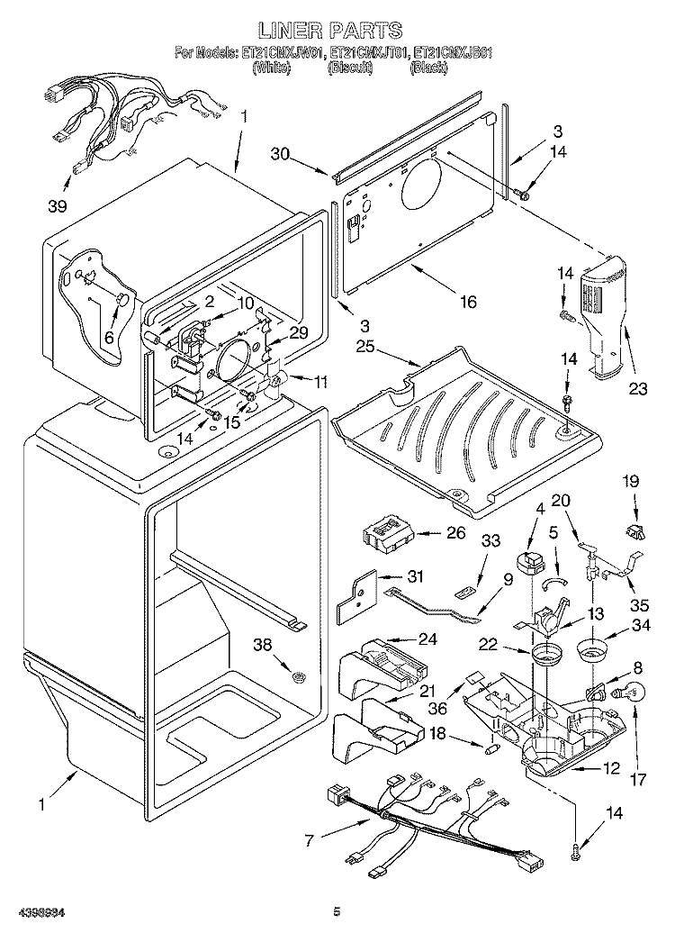 LINER Diagram and Parts List for ET21CMXJB01  Whirlpool Refrigerator
