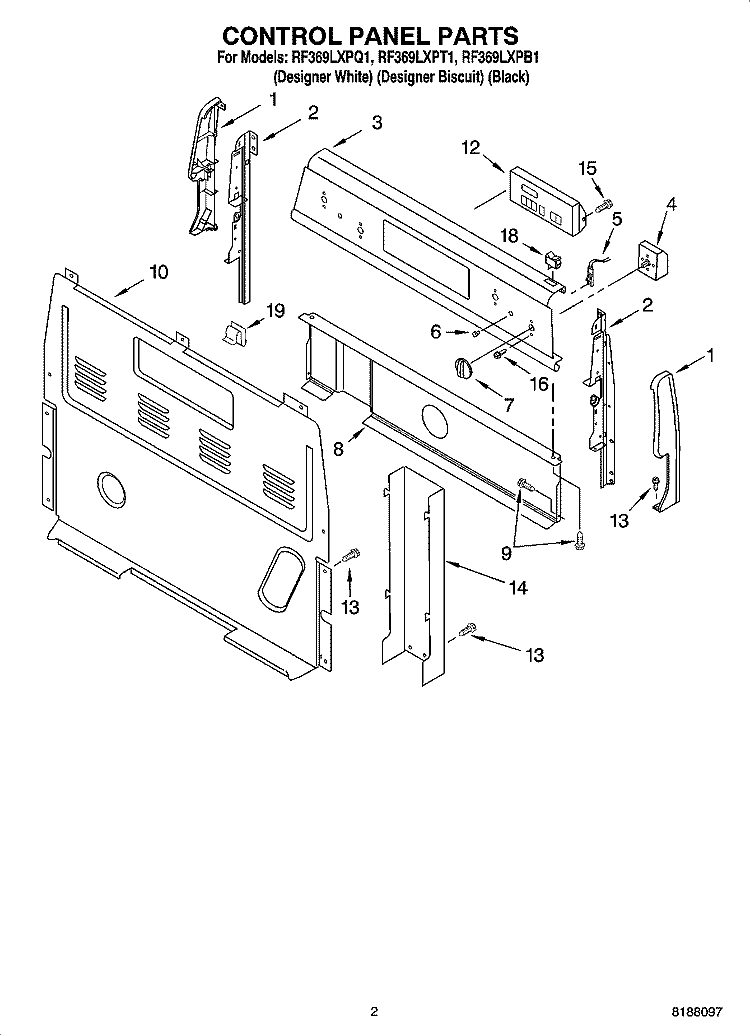 CONTROL PANEL PARTS Diagram and Parts List for RF369LXPQ1  Whirlpool Range