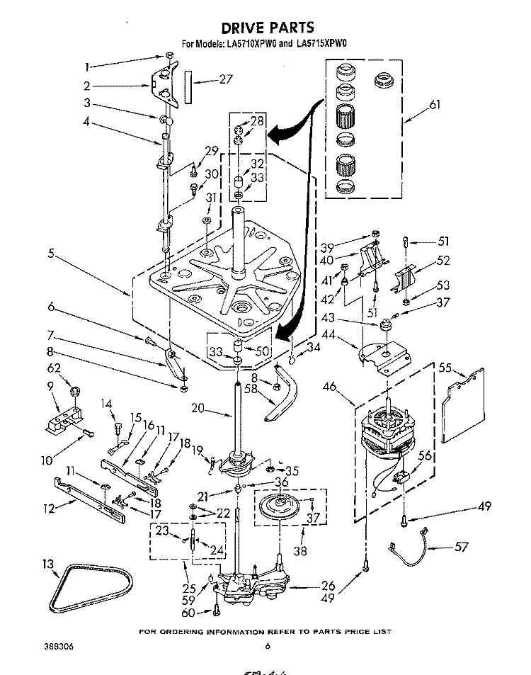 DRIVE Diagram and Parts List for LA5715XPW0  Whirlpool Washer