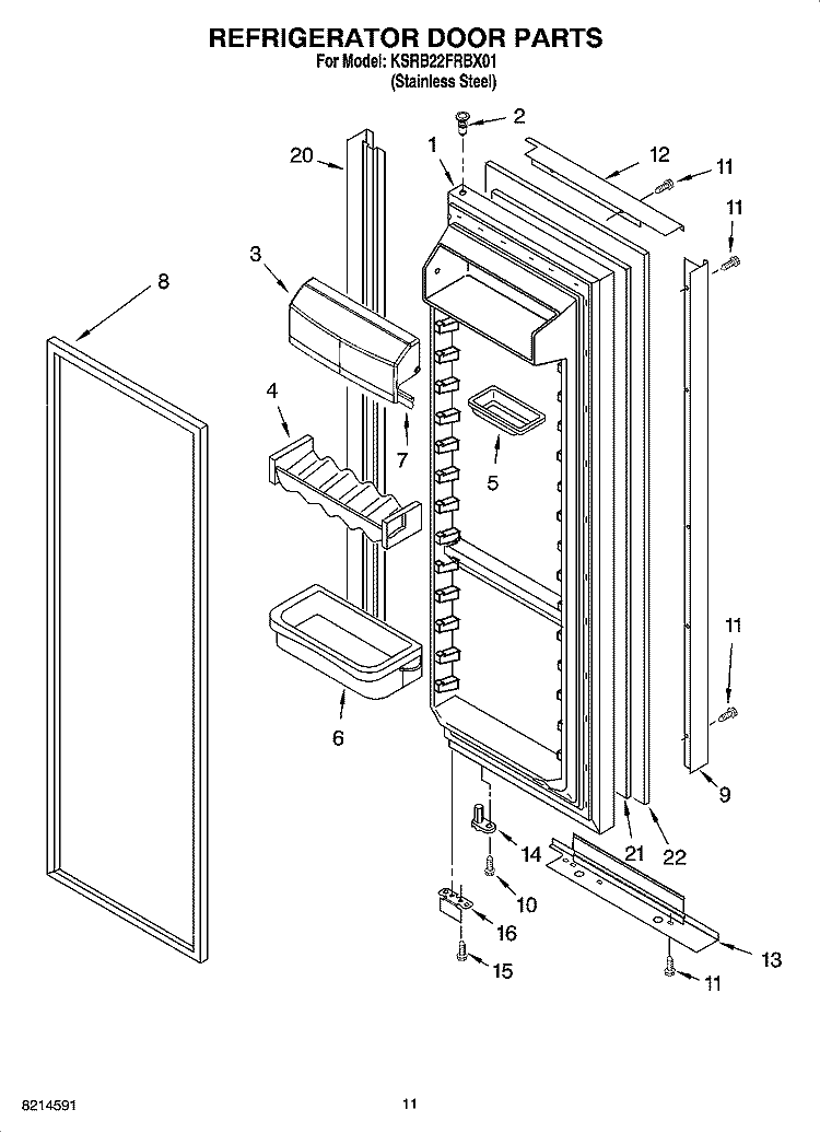 REFRIGERATOR DOOR PARTS Diagram and Parts List for KSRB22FRBX01  KitchenAid Refrigerator