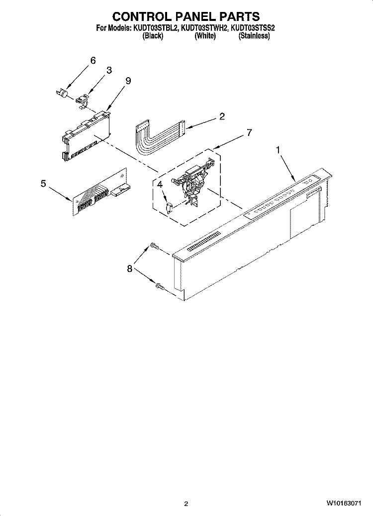 CONTROL PANEL PARTS Diagram and Parts List for KUDT03STBL2  KitchenAid Dishwasher